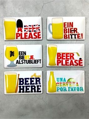 Crate & Barrel Around the World Beer Sampler Appetizer Plates in Tote Box